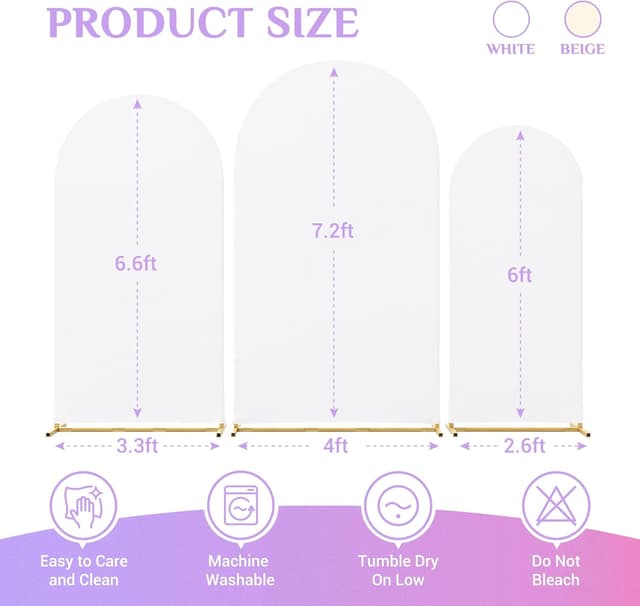 Detalle de Toolterritary Set of 3 Metal Arch Backdrop Stands with Cover Set (7.2FT, 6.6FT, 6FT) for Wedding, Party & Graduation