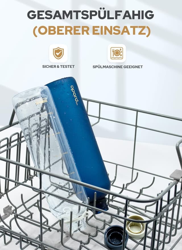 Detalle de Opard Slim Trinkflasche 1 l – spülmaschinenfest, BPA-frei und kohlensäuregeeignet mit auslaufsicherem Schraubverschluss