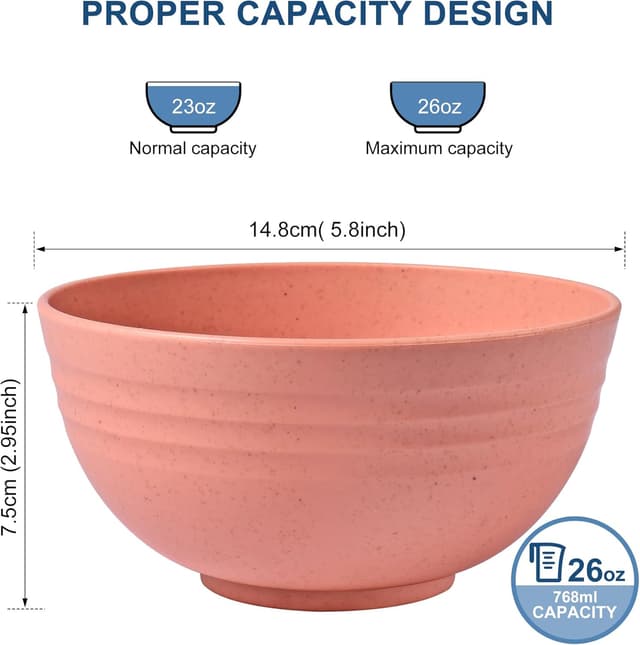 Detalle 2 de HOTEC Wheat Straw Cereal Bowls 26 oz 🍽