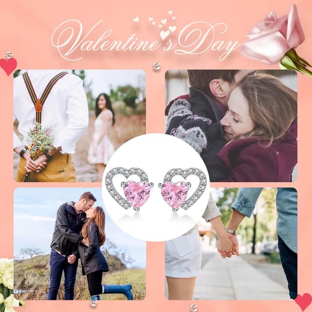 Detalle de Qings Damen Geburtsstein Ohrstecker Herzform aus 925er Sterlingsilber