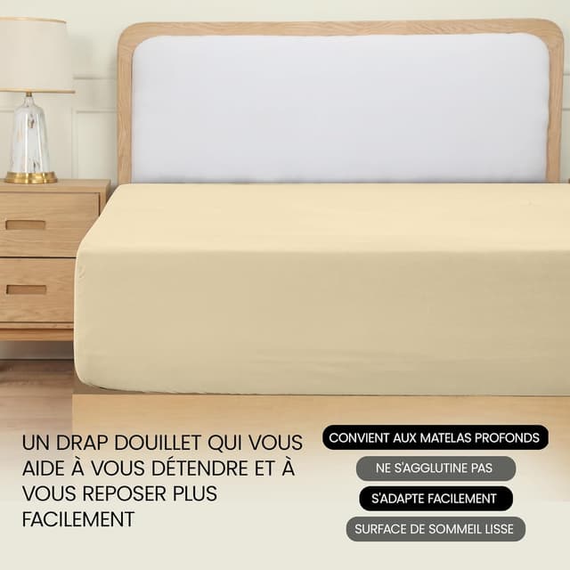Detalle de Utopia Bedding Drap-housse Beige 200 x 200 cm en microfibre brossée certifié Oeko-Tex, bonnets 35 cm