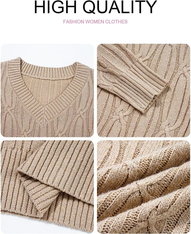 Thumbnail 5 de SHEWIN Womens V Neck Cable Knit Sweater 2026