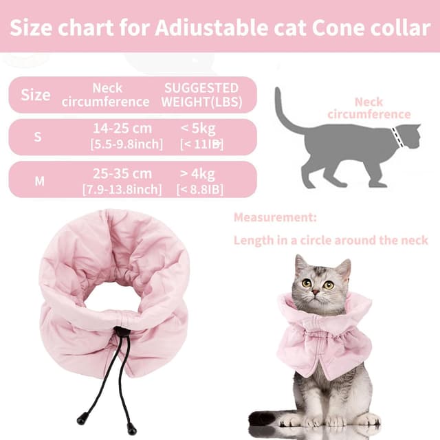 Detalle 2 de BUKYCAT Elisabethanisches Halsband für Katzen nach OP – weiche, einstellbare Halskrause (rosa, M)