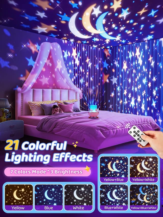 Detalle de Carousel Night Light for Kids: Unicorn Star Projector With Remote, Timer, Music & Films (315 Color Modes)