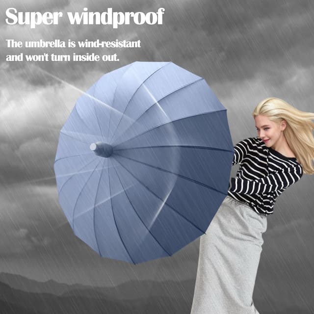 Detalle 2 de EKUW Automatic Travel Stick Umbrella with Waterproof Telescopic Sleeve and Windproof 16 Ribs