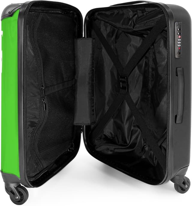 Detalle de Valigia grande rigida NoBoringSuitcases.com con serratura TSA, trolley medio e design Orsetto di Peluche verde