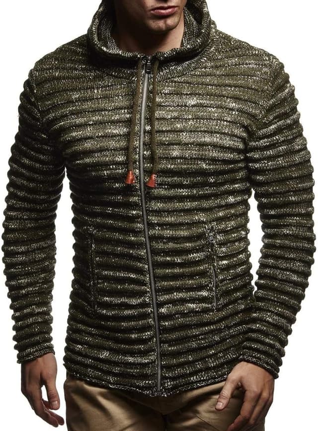 Detalle de Leif Nelson Giacca uomo in maglia con cappuccio cardigan LN-20724