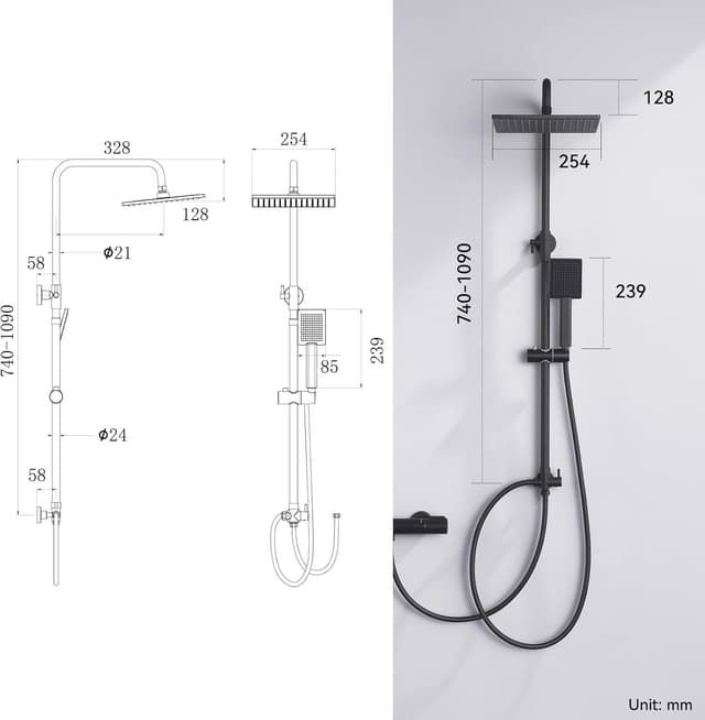 Thumbnail 6 de Auralum Regendusche Quadratischer Kopf 25 cm