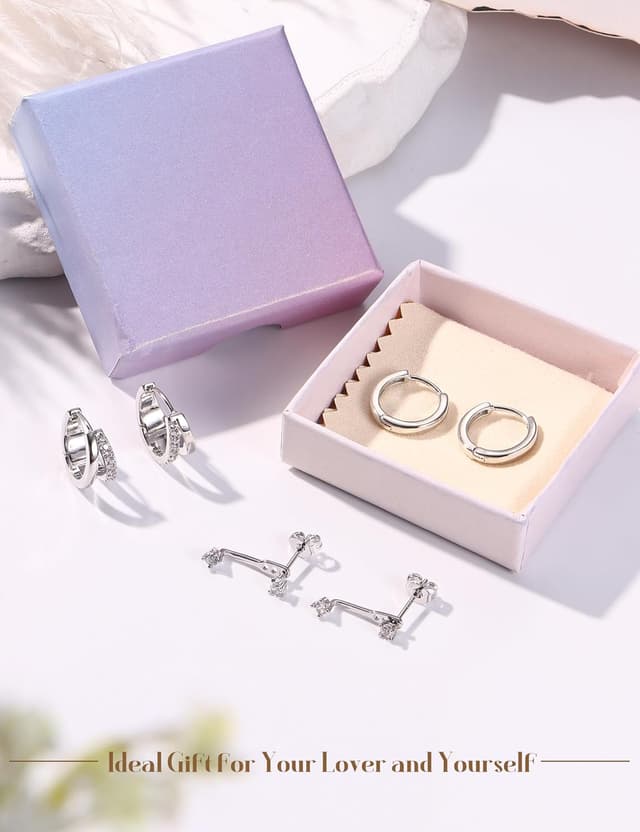 Thumbnail 4 de Finrezio 3 Paar Ohrringe aus Silber 925 für Damen – Creolen, Huggie und Ohrstecker (hypoallergen)