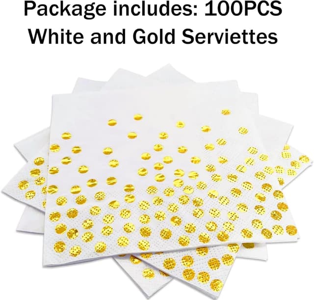 Thumbnail 1 de CEILIWEN White and Gold Napkins 100 Pack