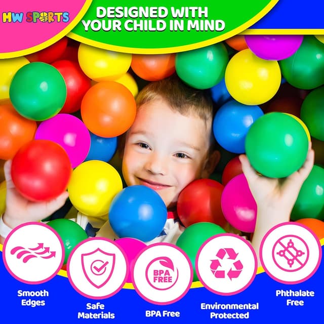 Detalle de MW SPORTS Ball Pit Balls for Kids and Toddlers (100-Pack) + Reusable Mesh Storage Bag