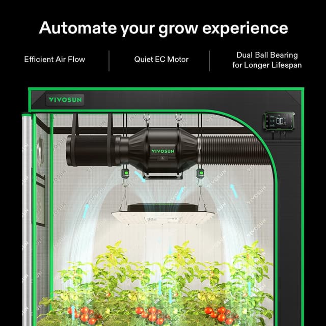 Detalle 2 de VIVOSUN SGS Kit di Filtrazione Aria 100mm con ventilatore inline, GrowHub E42A WiFi e LED 100W