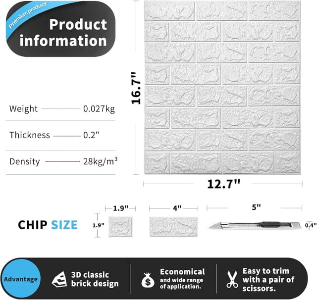 Thumbnail 5 de Art3d 30Pcs 3D Brick Wallpaper 43.5 sq ft 🏠
