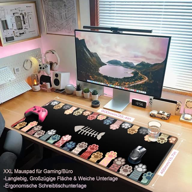 Detalle 2 de XXL-Mauspad (900 x 400 mm) mit wasserdichter Beschichtung & Anti-Rutsch-Gummibasis – Schreibtischunterlage fürs Gaming