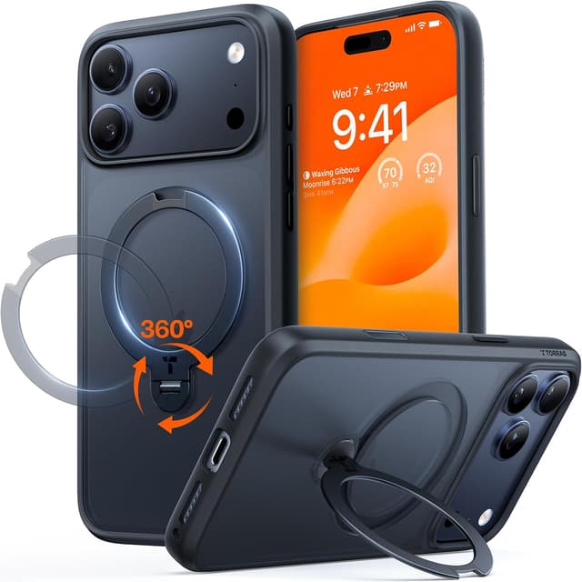 Detalle de TORRAS Ostand Q3 Spin iPhone 17 Pro Max case, 12FT drop protection