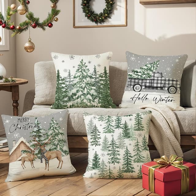 Thumbnail 4 de Ni-JASW Christmas Pillow Covers, 18x18 inch, Set of 4 ⚡