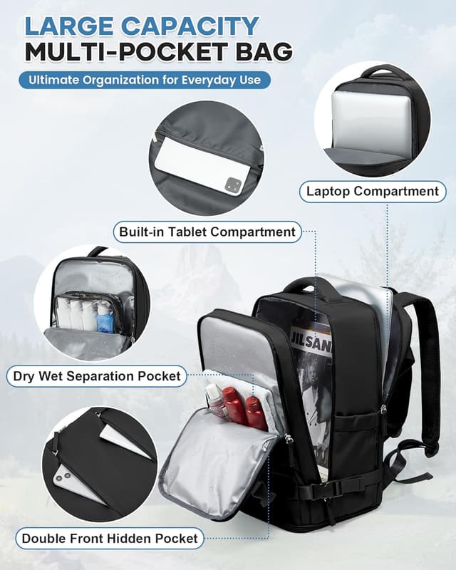 Detalle de Handgepäck-Rucksack Ryanair/Easyjet mit 180°-Öffnung – 40 × 20 × 25 cm (fürs Unter-dem-Sitz)