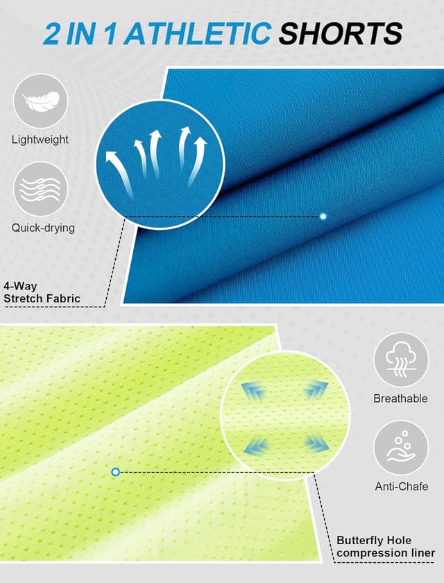 Detalle 2 de Veepro Men’s 2 in 1 Running Shorts with Compression Liner, Zip Pockets (7")