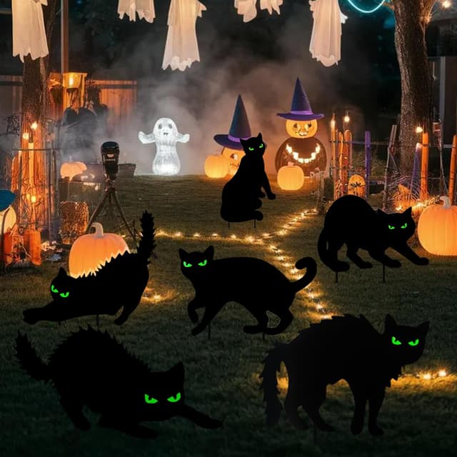 Detalle 2 de ILMFMY Halloween Gartendeko 6er Set Schwarze Katzen