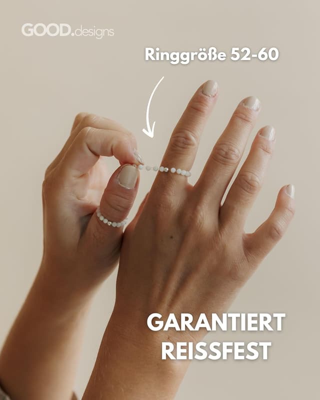 Detalle de GD GOOD.designs Anti Stress Ring mit Naturstein-Perlen für Damen – elastisch, Ringgröße 52–60