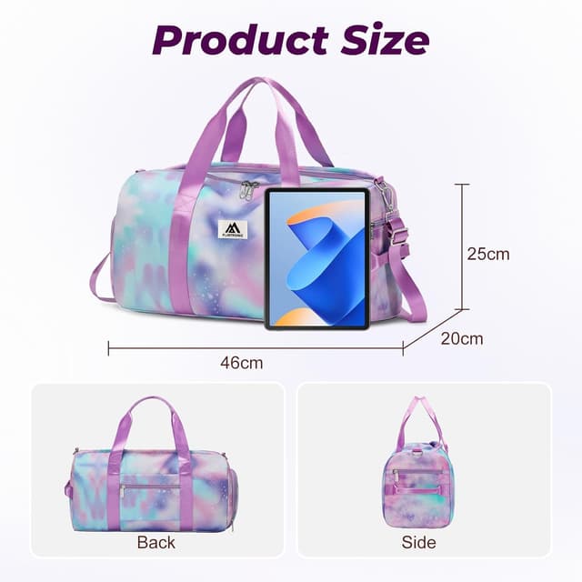 Detalle de Flintronic Sporttasche für Mädchen & Damen – kleine Schwimmtasche mit Nassfach und Schuhfach, lila