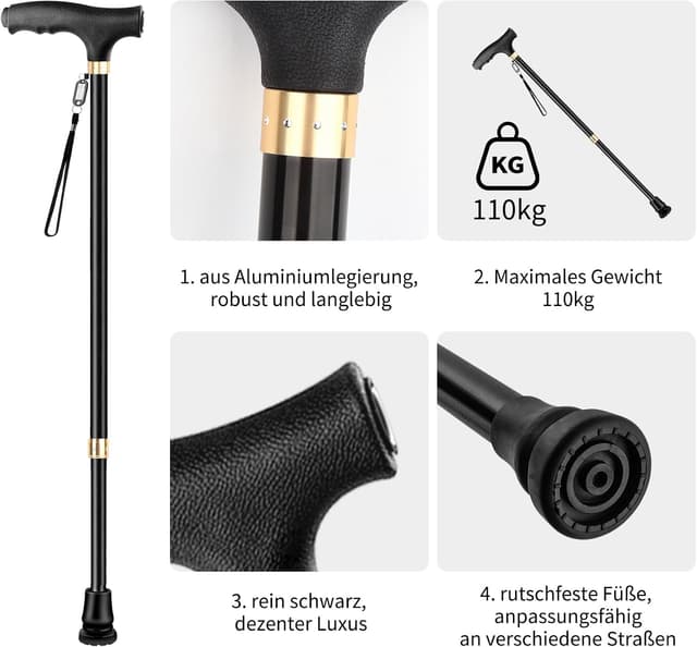 Detalle 2 de OOCOME Höhenverstellbarer Gehstock mit Licht, 60-94 cm