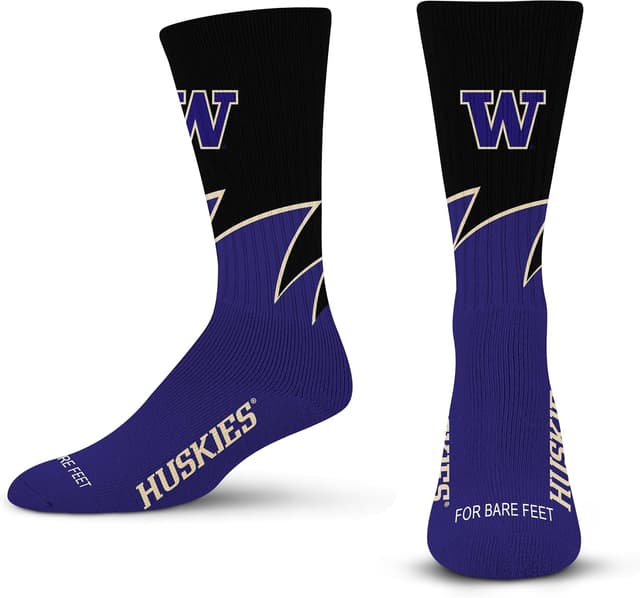 Detalle de For Bare Feet NCAA Unisex Kids Black Wave Crew Socks (Washington Huskies) — Youth sizes