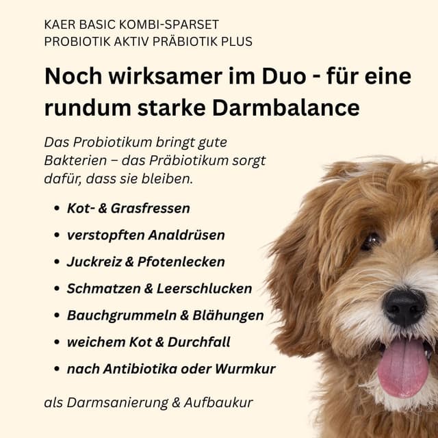 Detalle 2 de kaer basic Probiotik & Präbiotik Kombi‑Sparset 2×200g für Hunde