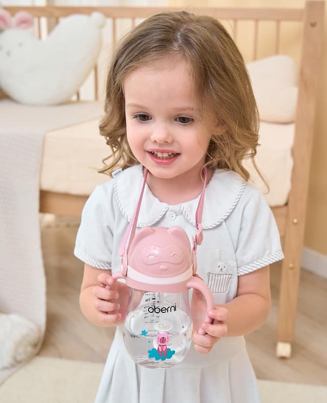 Detalle 2 de Oberni Toddler Sippy Cup (Pink) 270ml/9oz, Leakproof Training Cup with Valved Spout – Pack of 3