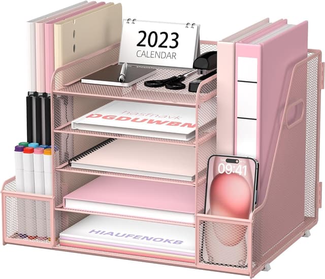 Thumbnail 6 de SUPTIDY Mesh Desk Organiser with File Holder (5-tier trays) – Black