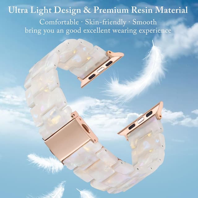 Detalle 2 de V.R.HOPE Modern Resin Strap for Apple Watch (Fluorescent White–Rose Gold) – 42mm to 49mm