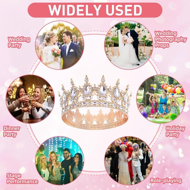 Thumbnail 6 de IETWATE runde Geburtstagskrone für Damen & Mädchen – vintage Diadem in Gold mit Kristall-Optik