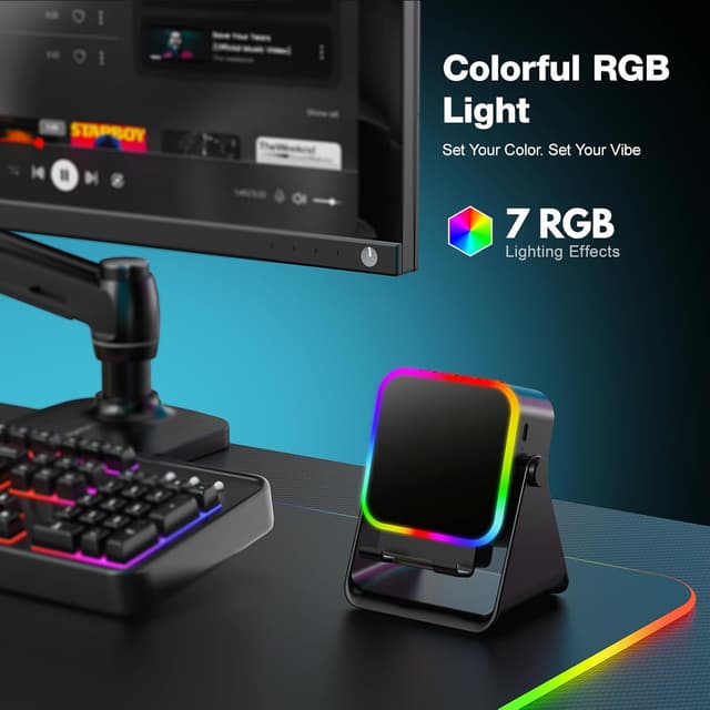 Detalle 2 de Wireless Induction Audio Bluetooth Speaker (Square, Black) with RGB & Phone Stand