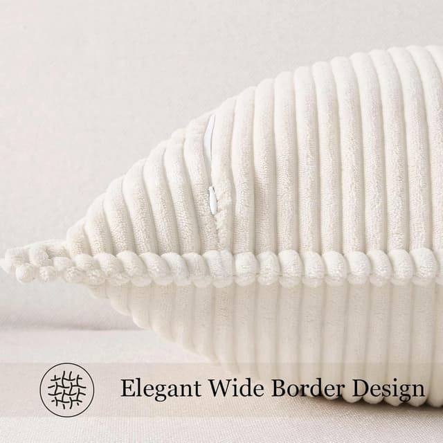 Detalle 2 de Mecatny Corduroy Spring Throw Pillow Covers (18x18) — Set of 2, Cream White Neutral Boho Accent