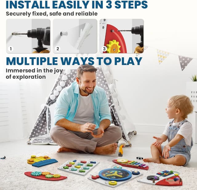 Detalle de BlueWood Wooden Wall Busy Board Panels (Rocket) — Montessori-inspired toddler learning activity center