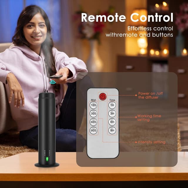 Detalle de Diffuseur d’huiles essentielles sans eau noir 200 ml portée 135 m²