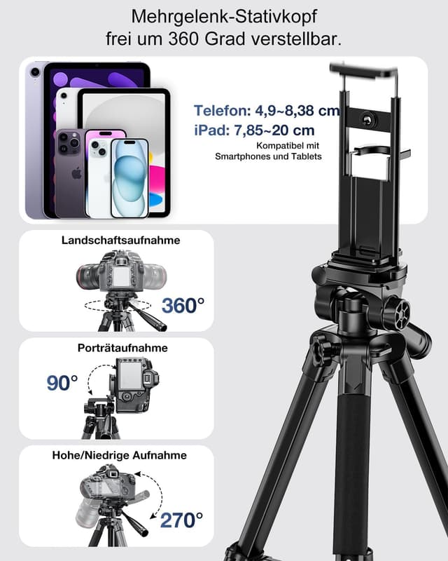 Detalle de CAMBOFOTO SAB265B 186 cm Kamera-Stativ & Einbeinstativ (Aluminium) für DSLR, spiegellose Kameras, Handys