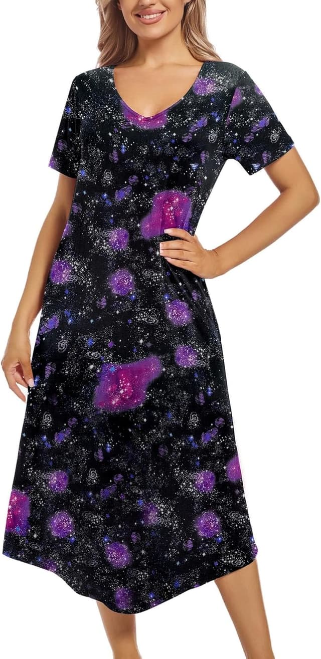 Detalle 2 de ENJOYNIGHT Nachthemd Damen Kurzarm V-Ausschnitt