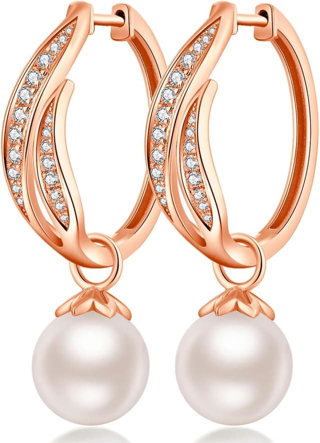 Detalle de Jiamiaoi Weißgold plattiert große Creolen mit Zirkonia, 925 Sterling Silber – runde Ohrhänger (24 mm/33 mm)