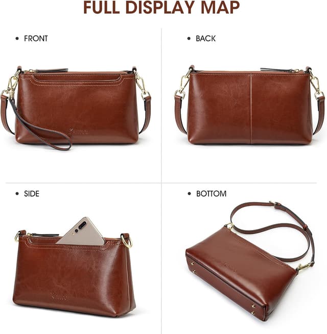 Thumbnail 6 de Kattee borsa a tracolla in pelle da donna con zip, tracolla regolabile e cinturino da polso