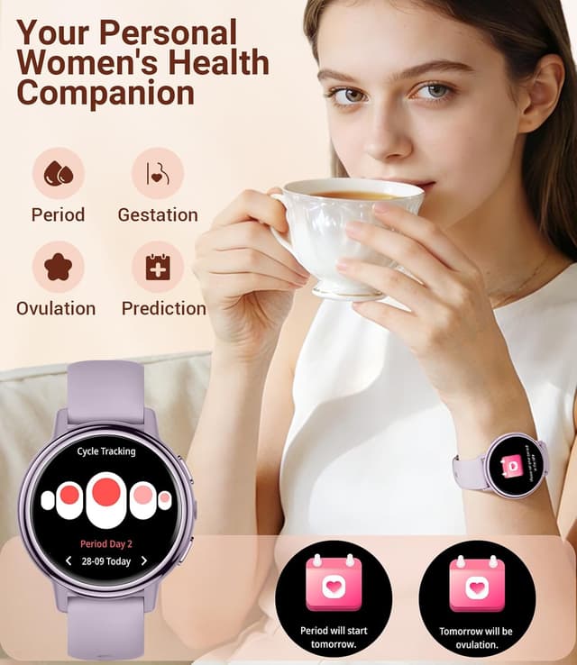 Detalle de SUNKTA Smart Watch for Women with Bluetooth calling, 1.26" HD display and fitness tracking (Purple)