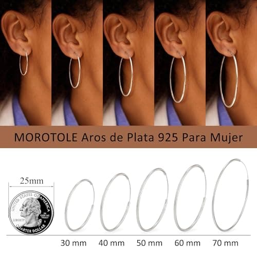 Detalle de Pendientes de aro MOROTOLE en plata de ley 925 grandes para mujer