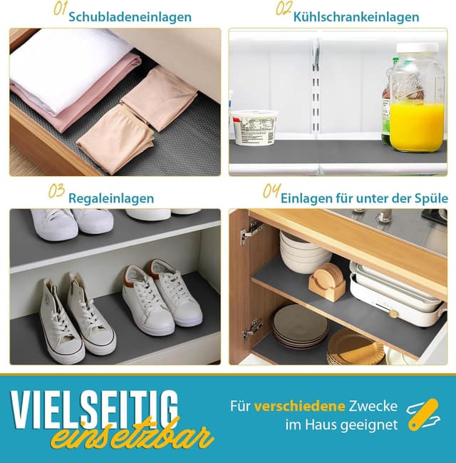 Detalle de Linda's Essentials Schubladenmatte (60 x 500 cm) – rutschhemmende Schrankfolie aus EVA, zuschneidbar in Grau