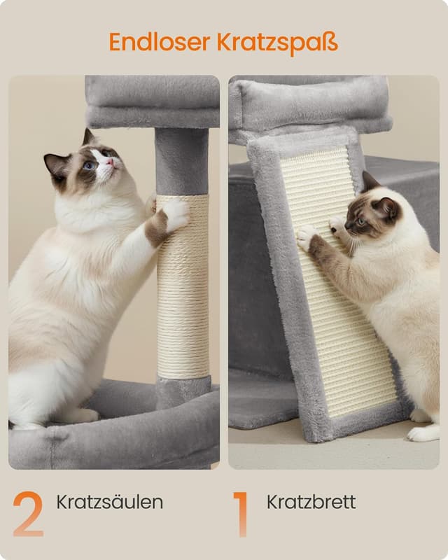 Detalle de Feandrea Kratzbaum mit Kratzsäulen, Rampe und 2 großen Plattformen (Taubengrau) PCT013GD01