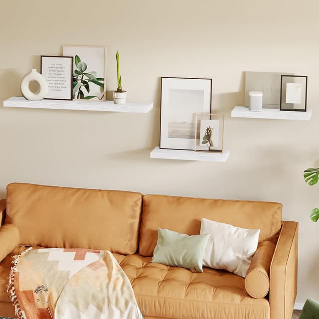 Detalle 2 de Fixwal White Floating Wall Shelves (Set of 4) with Invisible Brackets, 15.8in Rustic Wood Finish