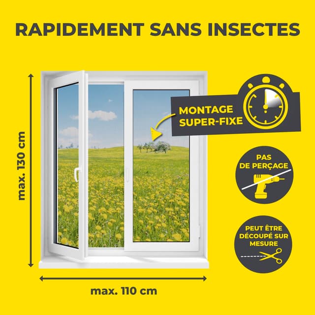 Detalle 2 de EASYmaxx moustiquaire de fenêtre avec fixation magnétique (jusqu’à 110 x 130 cm, découpable) – 4 pièces