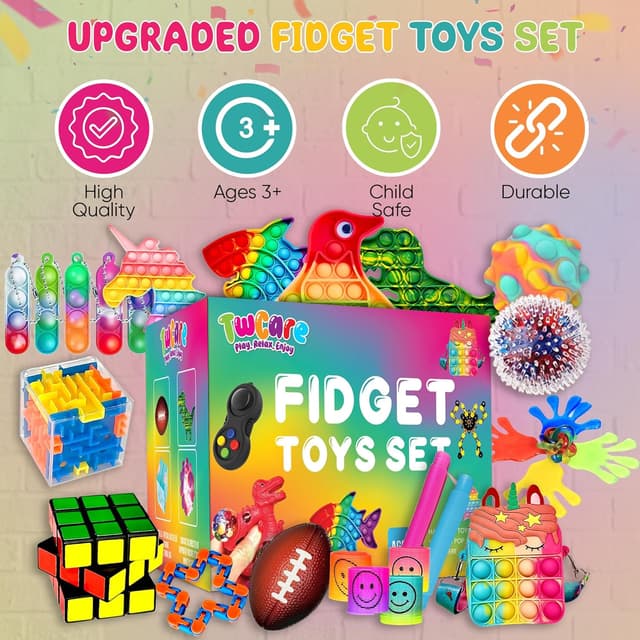 Detalle 2 de 120 Pcs Fidget Toys Pack Sensory Pop, Slime, Spinner & More for Kids and Adults