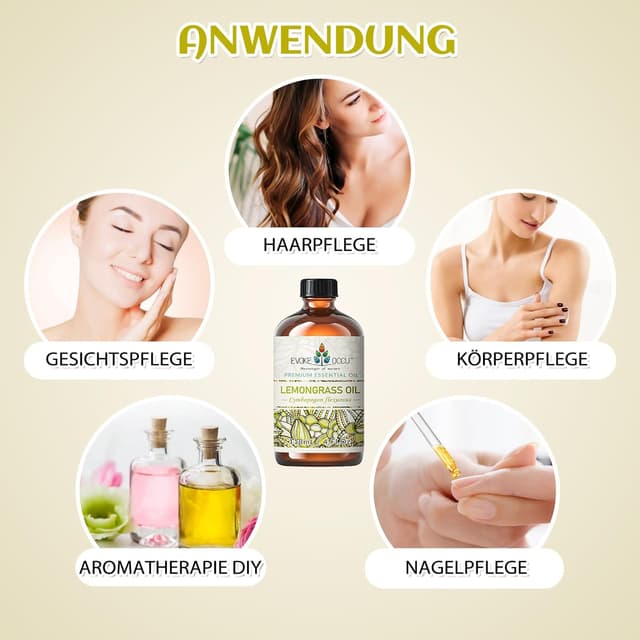Detalle 2 de EVOKE OCCU Zitronengras ätherisches Öl (Cymbopogon flexuosus) 118 ml – pur fürs Diffusor, Massage & Co.