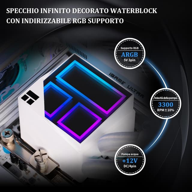 Detalle 2 de TR Frozen Infinity 360 White – AIO raffreddamento CPU con ventole triple PWM fino a 2000 rpm, compatibile AM4/AM5 e Intel LGA