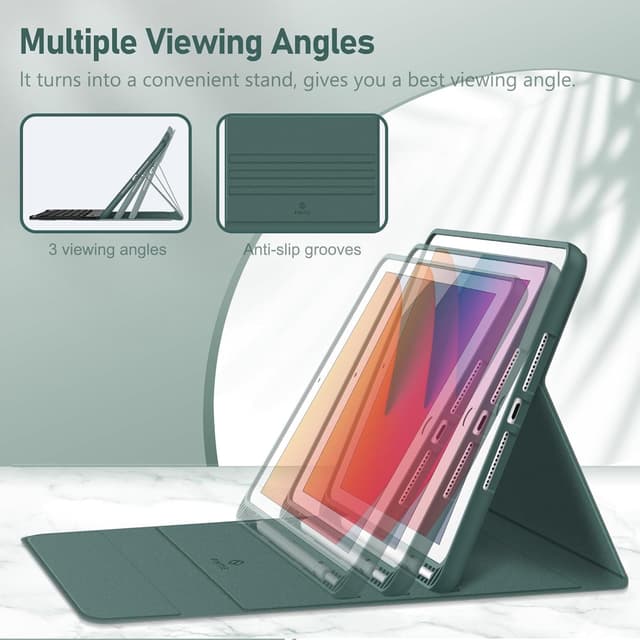 Detalle de FINTIE Tastatur Hülle für iPad 10,2 Zoll 7./8./9. Gen. (2019–2021) mit QWERTZ, Pencil-Halter & abnehmbarer Bluetooth-Tastatur – Dunkelgrün